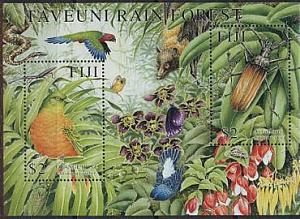 Фиджи Птицы, Звери, Цветы, Бабочки, Орхидеи, 2001, блок